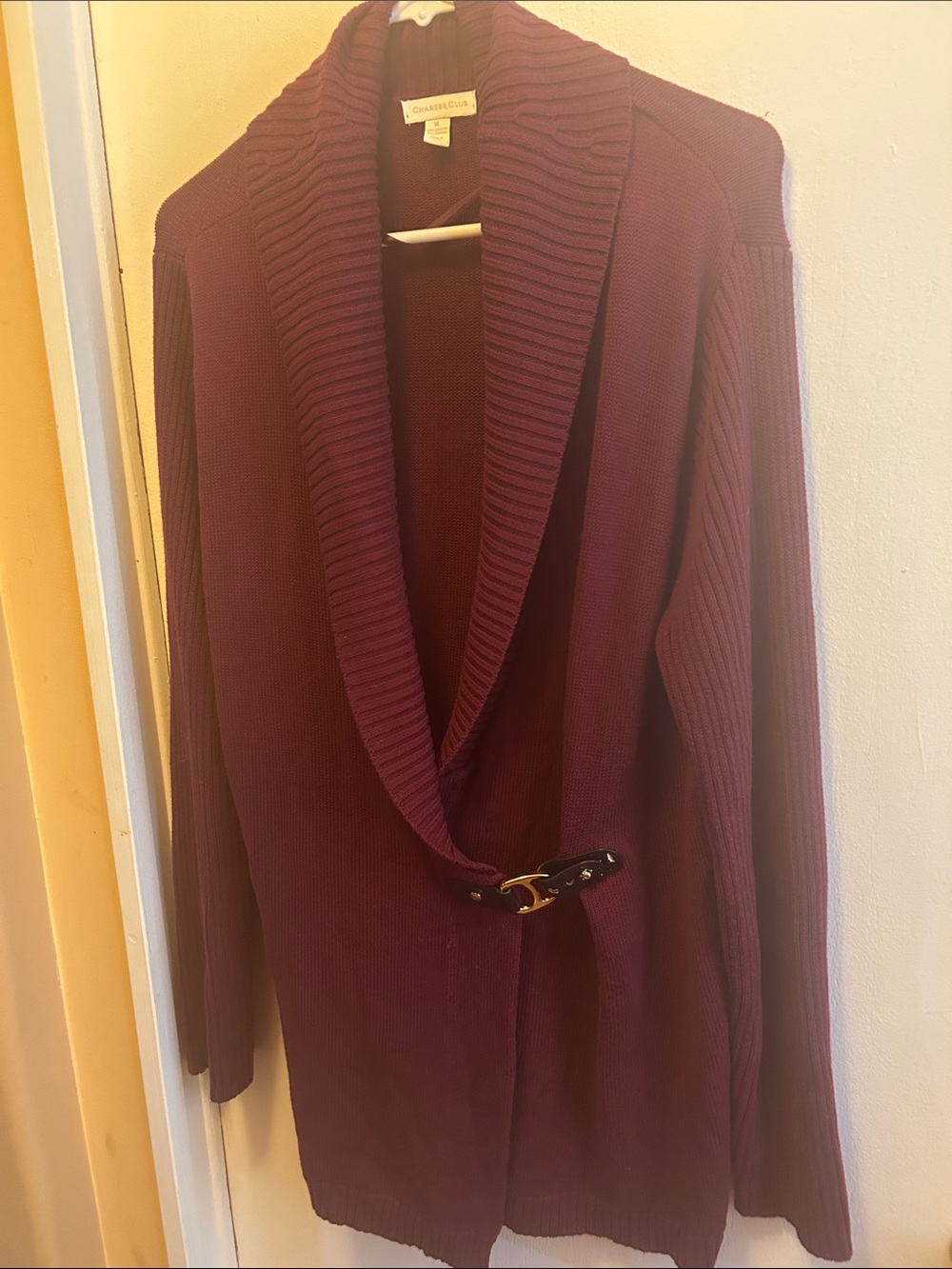 Charter Club Ribbed Shawl Collar Cardigan Jacket - Burgundy